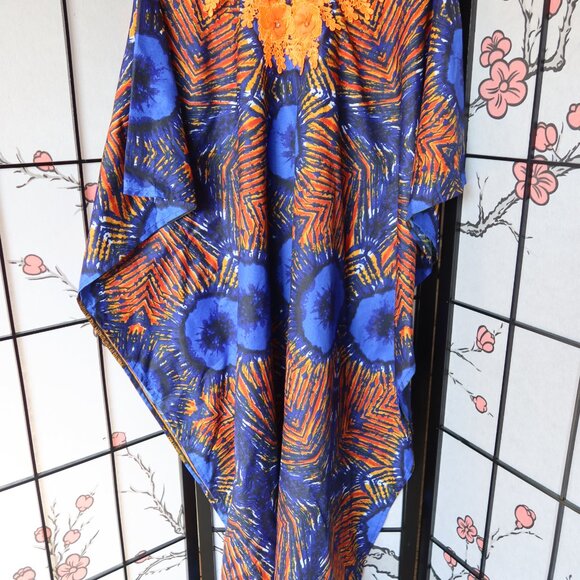 African Vibrant Blue and Orange Kaftan Bubu Gown NWOT 1 Size - Picture 2 of 16